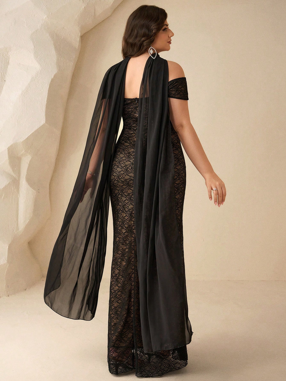 Coutiva Plus Size Beaded Lace Off-Shoulder Mermaid Formal Evening Gown (Heavy Embellishment)