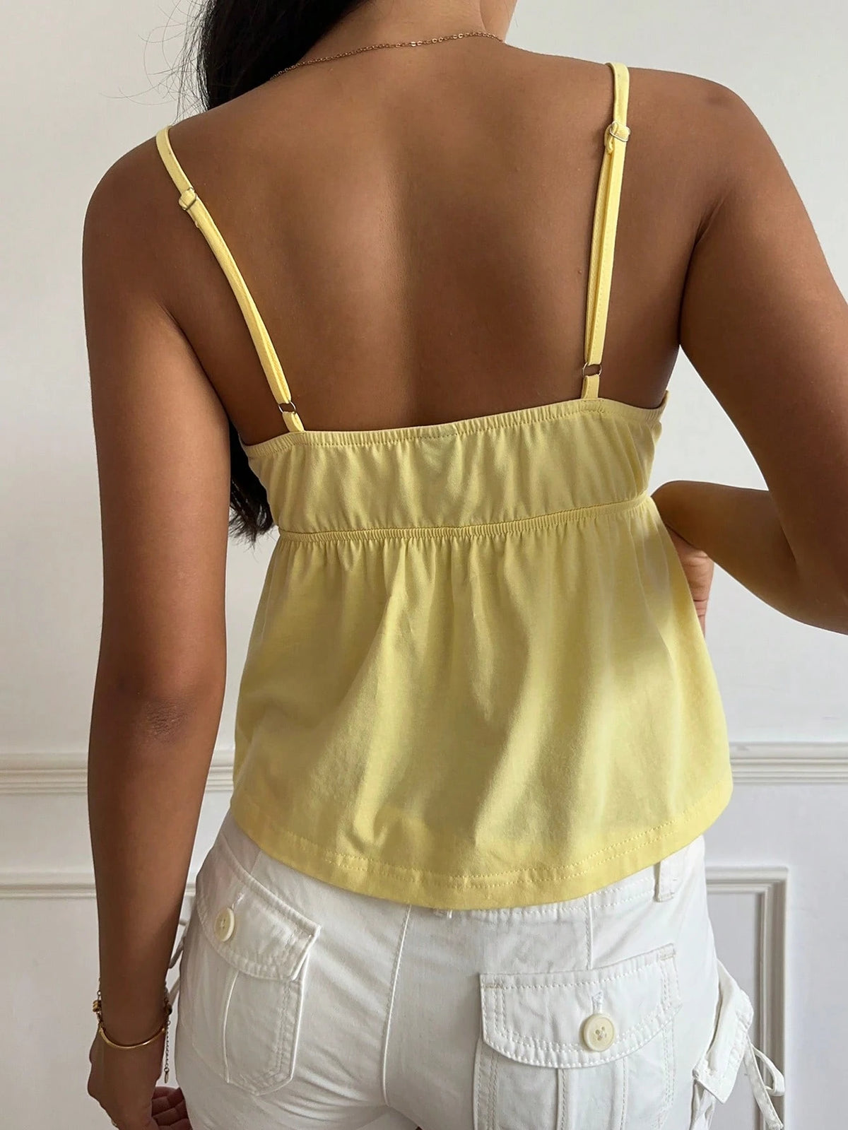 CovetEZ Pale Yellow Lace 95 Cotton Casual Cute Camisole For Women,Summer Tops Vacation Going Out