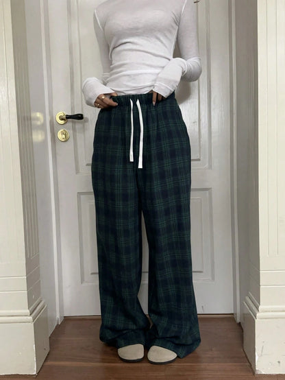 CovetEZ Women's Autumn Casual Home Sweet Vacation Beach Brunch Home Loose Pink Stripe Trousers Comfortable Wide-Leg Pants Cotton Lounge