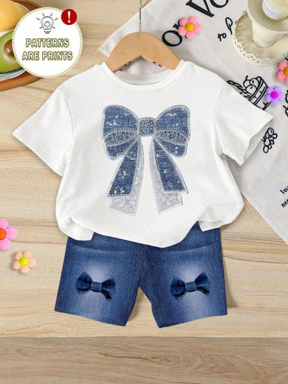 Cozy Pixies 3 Sets Baby Girl Casual Minimalist Heart Pattern Short Sleeve Top And Shorts Set, Suitable For Summer, Surprise Box- Get 1 Set Random