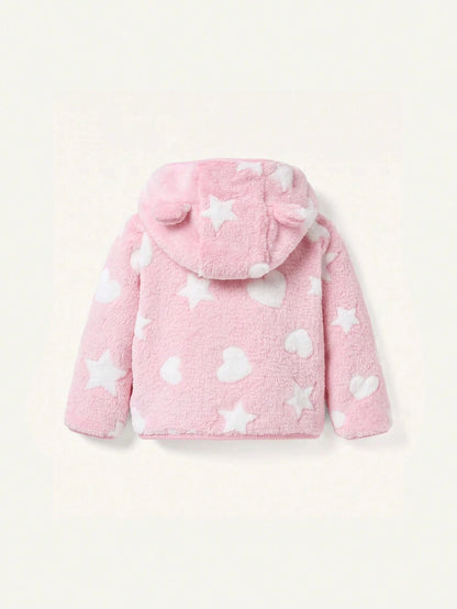 Cozy Pixies Baby Girl Hooded Fleece Jacket And Belly-Covering Long Pants 2 Pieces Set, Medium Thick
