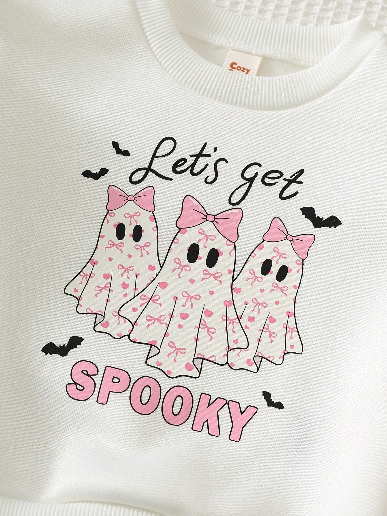 Cozy Pixies Baby Girl Toddler Girl Halloween Little Ghost Pattern Knitted Soft Crew Neck Long Sleeve Ruffle Flutter Sleeve Pullover Sweatshirt Elastic Waist Slim Fit Long Pants 2-Piece Set Cute Outfit