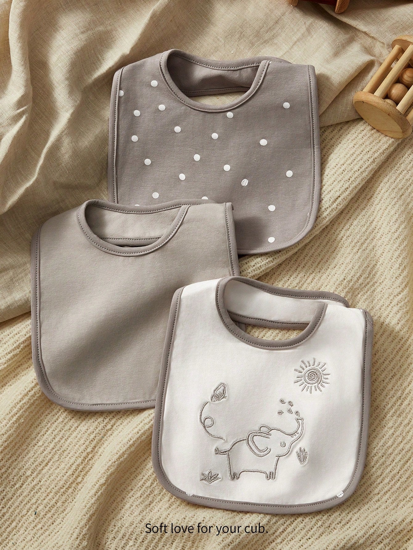 Cozy Pixies Cozy Cub 3-Pack, Baby Bib (Grey Elephant Pattern, Multifunctional Feeding Bib)