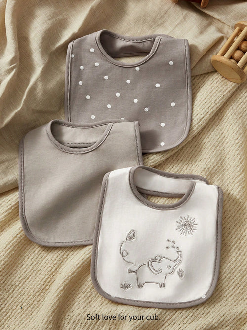 Cozy Pixies Cozy Cub 3-Pack, Baby Bib (Grey Elephant Pattern, Multifunctional Feeding Bib)