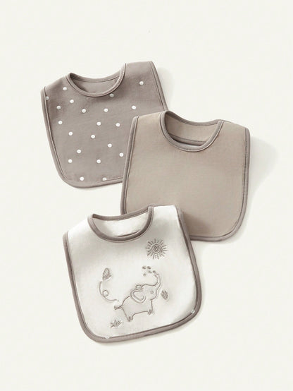 Cozy Pixies Cozy Cub 3-Pack, Baby Bib (Grey Elephant Pattern, Multifunctional Feeding Bib)