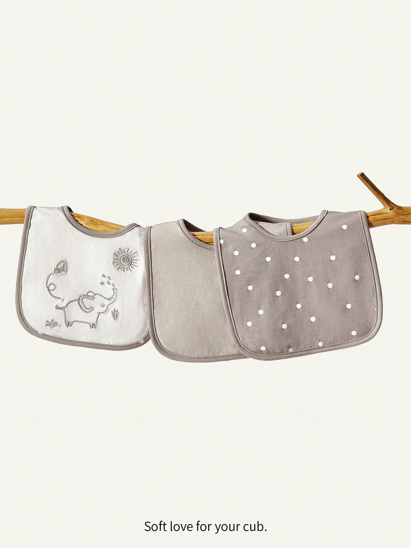 Cozy Pixies Cozy Cub 3-Pack, Baby Bib (Grey Elephant Pattern, Multifunctional Feeding Bib)