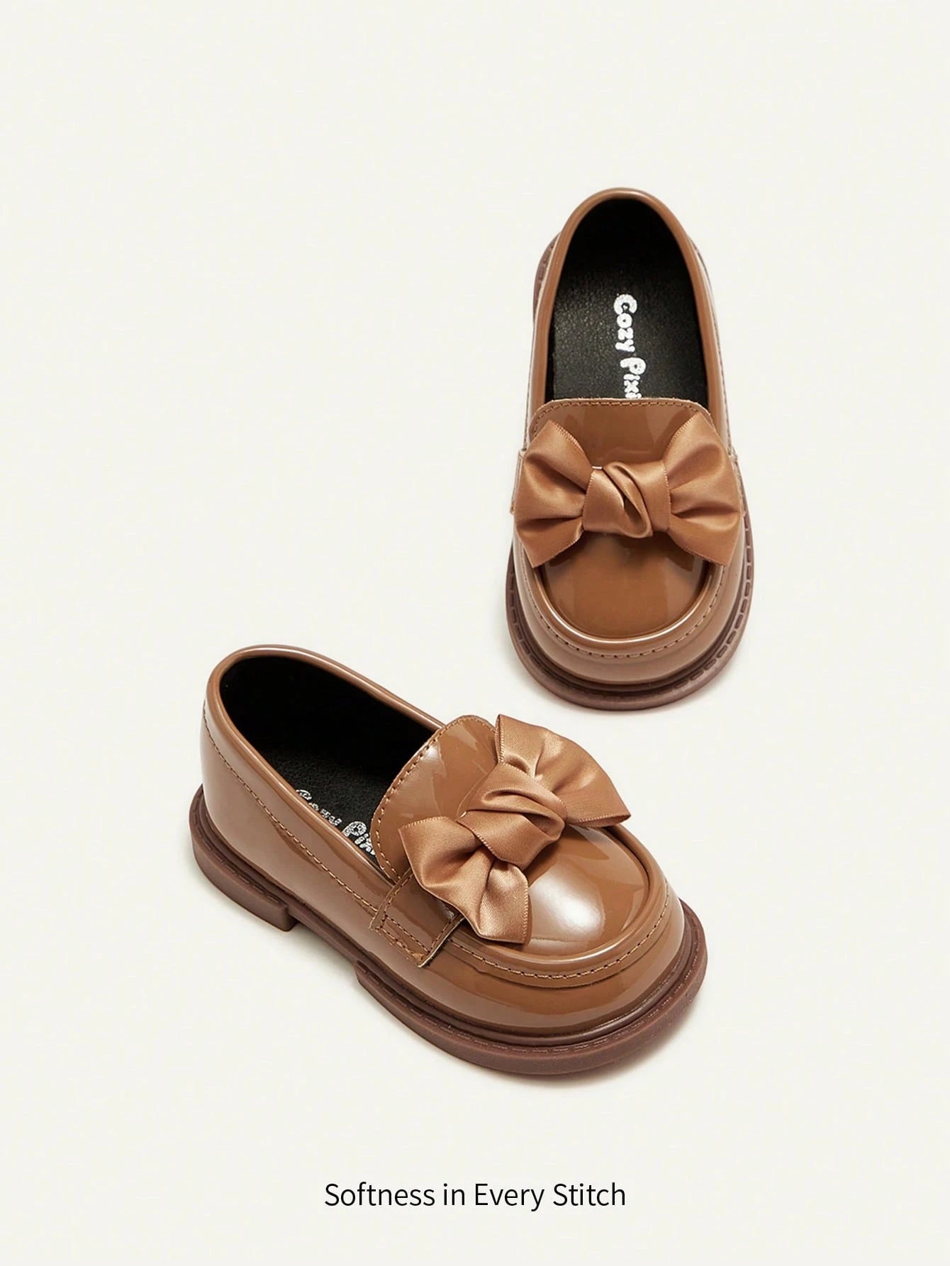 Cozy Pixies Cute & Comfortable Black Leather Flat Shoes With Bowknot Decoration For Baby Girls In College Style Party