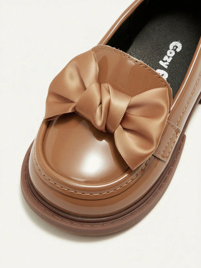 Cozy Pixies Cute & Comfortable Black Leather Flat Shoes With Bowknot Decoration For Baby Girls In College Style Party