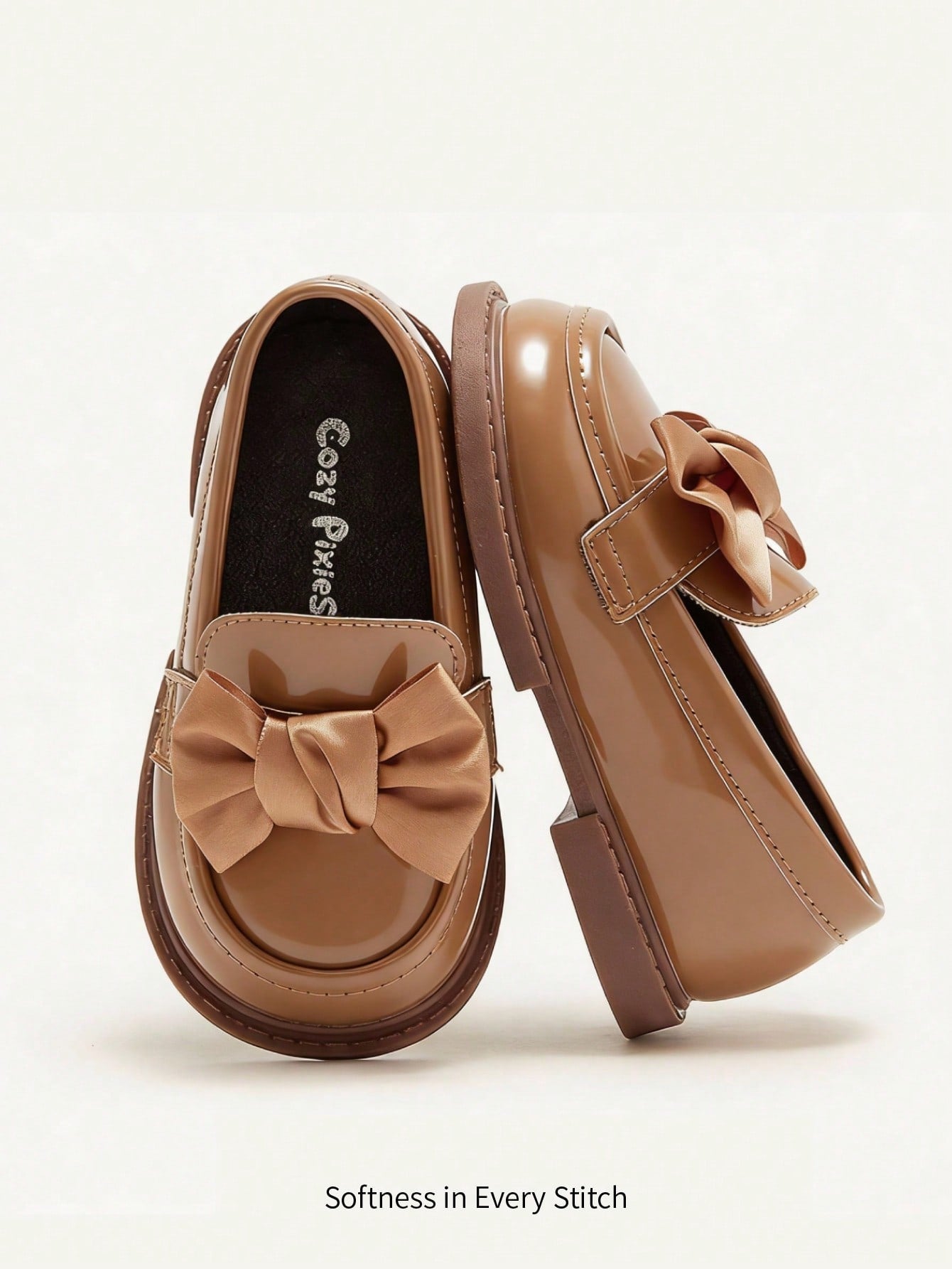 Cozy Pixies Cute & Comfortable Black Leather Flat Shoes With Bowknot Decoration For Baby Girls In College Style Party