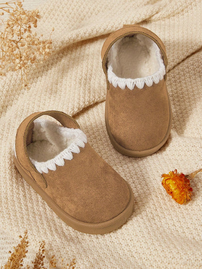 Cozy Pixies Girls Camel Lace Winter Warm Fur Slippers| Fashion Versatile Comfortable Lightweight| Easy-On Casual Style| Indoor Outdoor Home Wear