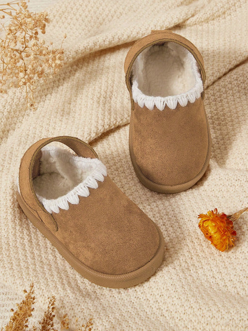 Cozy Pixies Girls Camel Lace Winter Warm Fur Slippers| Fashion Versatile Comfortable Lightweight| Easy-On Casual Style| Indoor Outdoor Home Wear