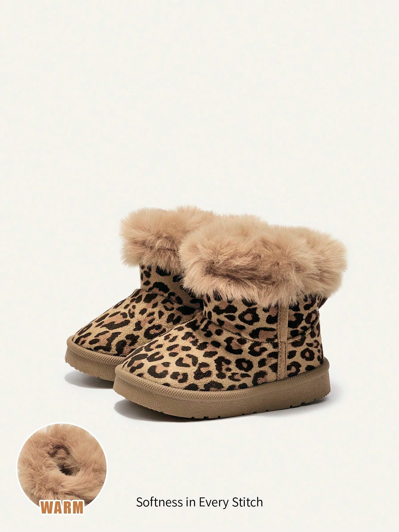 Cozy Pixies Girls' Camel Leopard Print Fashion Playful Plush Cozy Warm Casual Snow Boots For Daily Outdoor Sports Fall Winter