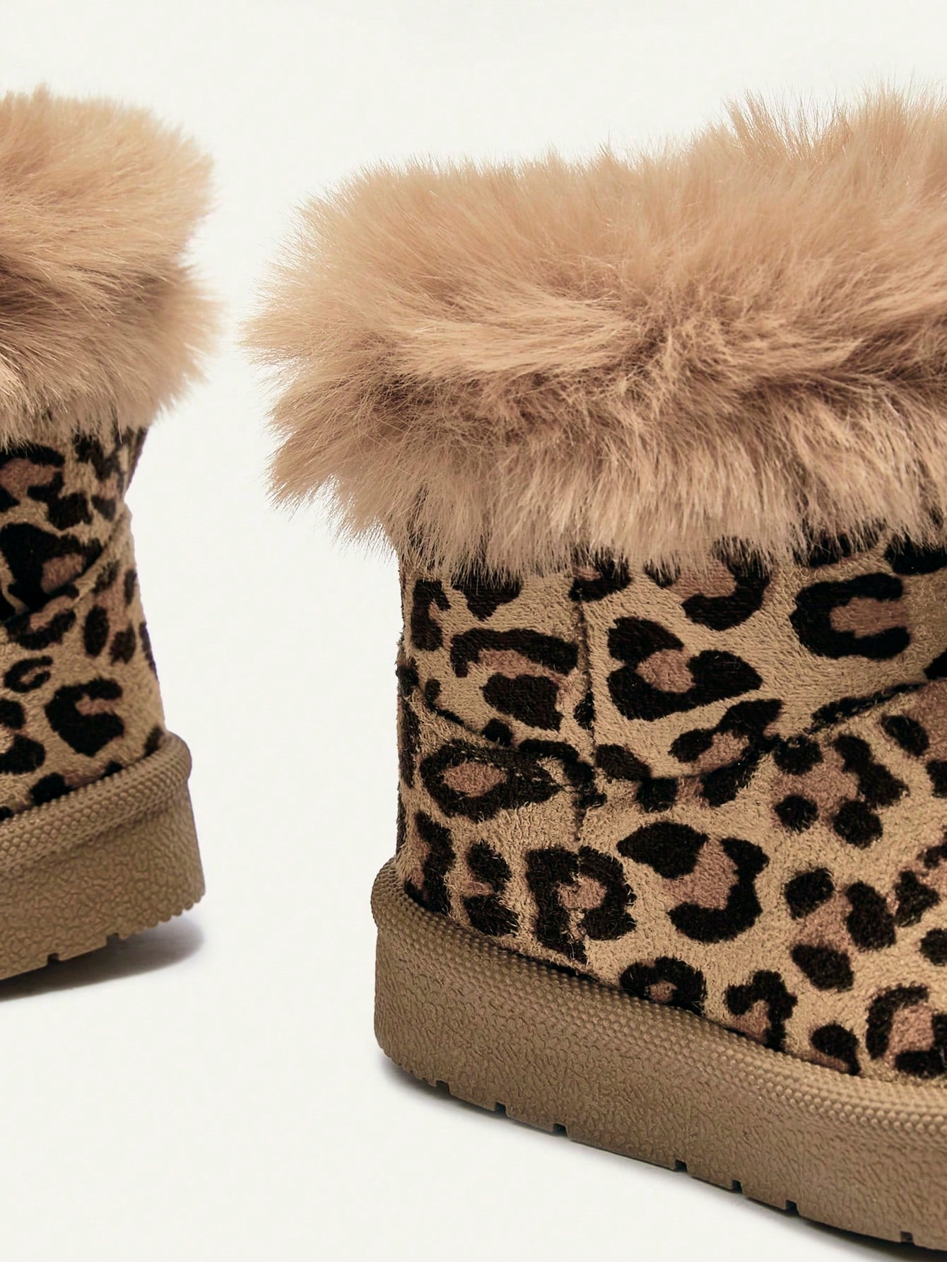 Cozy Pixies Girls' Camel Leopard Print Fashion Playful Plush Cozy Warm Casual Snow Boots For Daily Outdoor Sports Fall Winter