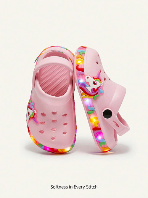 Cozy Pixies Girls' Lightweight Fashionable Pink Cartoon Cute Casual Breathable Sandals, Suitable For Summer