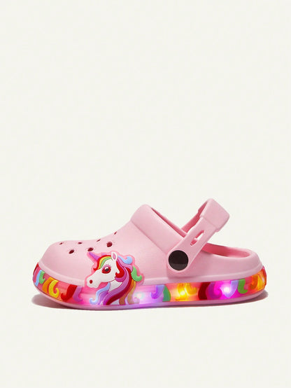 Cozy Pixies Girls' Lightweight Fashionable Pink Cartoon Cute Casual Breathable Sandals, Suitable For Summer