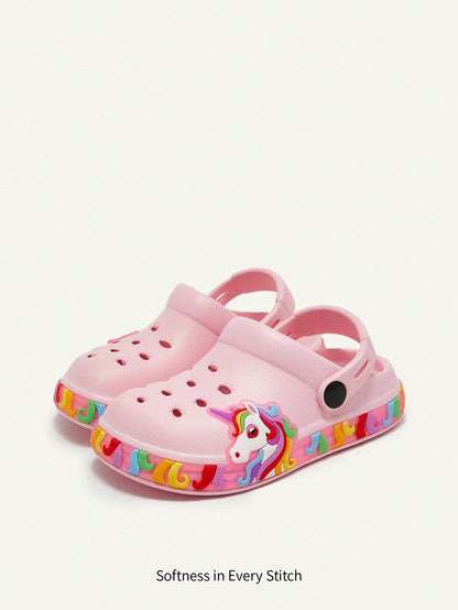 Cozy Pixies Girls' Lightweight Fashionable Pink Cartoon Cute Casual Breathable Sandals, Suitable For Summer