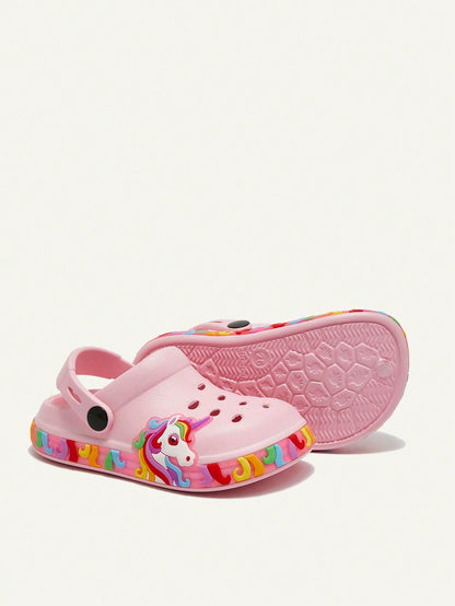 Cozy Pixies Girls' Lightweight Fashionable Pink Cartoon Cute Casual Breathable Sandals, Suitable For Summer