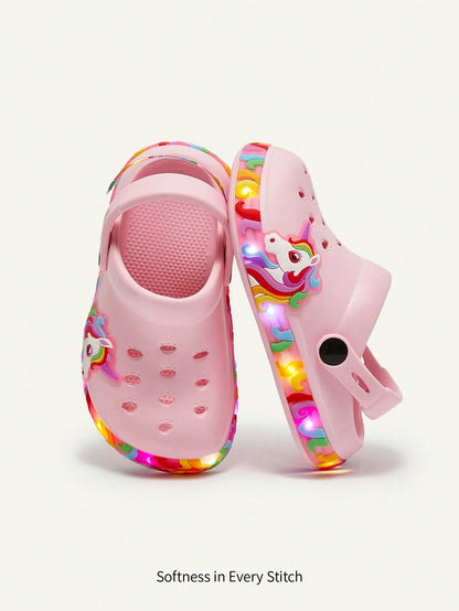 Cozy Pixies Girls' Lightweight Fashionable Pink Cartoon Cute Casual Breathable Sandals, Suitable For Summer