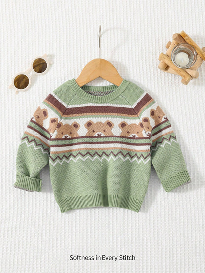 Cozy Pixies Newborn Baby Boy Casual Versatile Colorful Bear Pattern Soft & Comfortable Sweater,In Fall/Winter