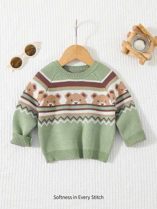 Cozy Pixies Newborn Baby Boy Casual Versatile Colorful Bear Pattern Soft & Comfortable Sweater,In Fall/Winter