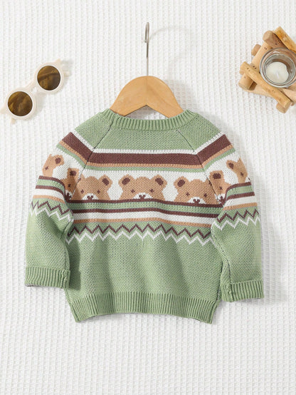 Cozy Pixies Newborn Baby Boy Casual Versatile Colorful Bear Pattern Soft & Comfortable Sweater,In Fall/Winter