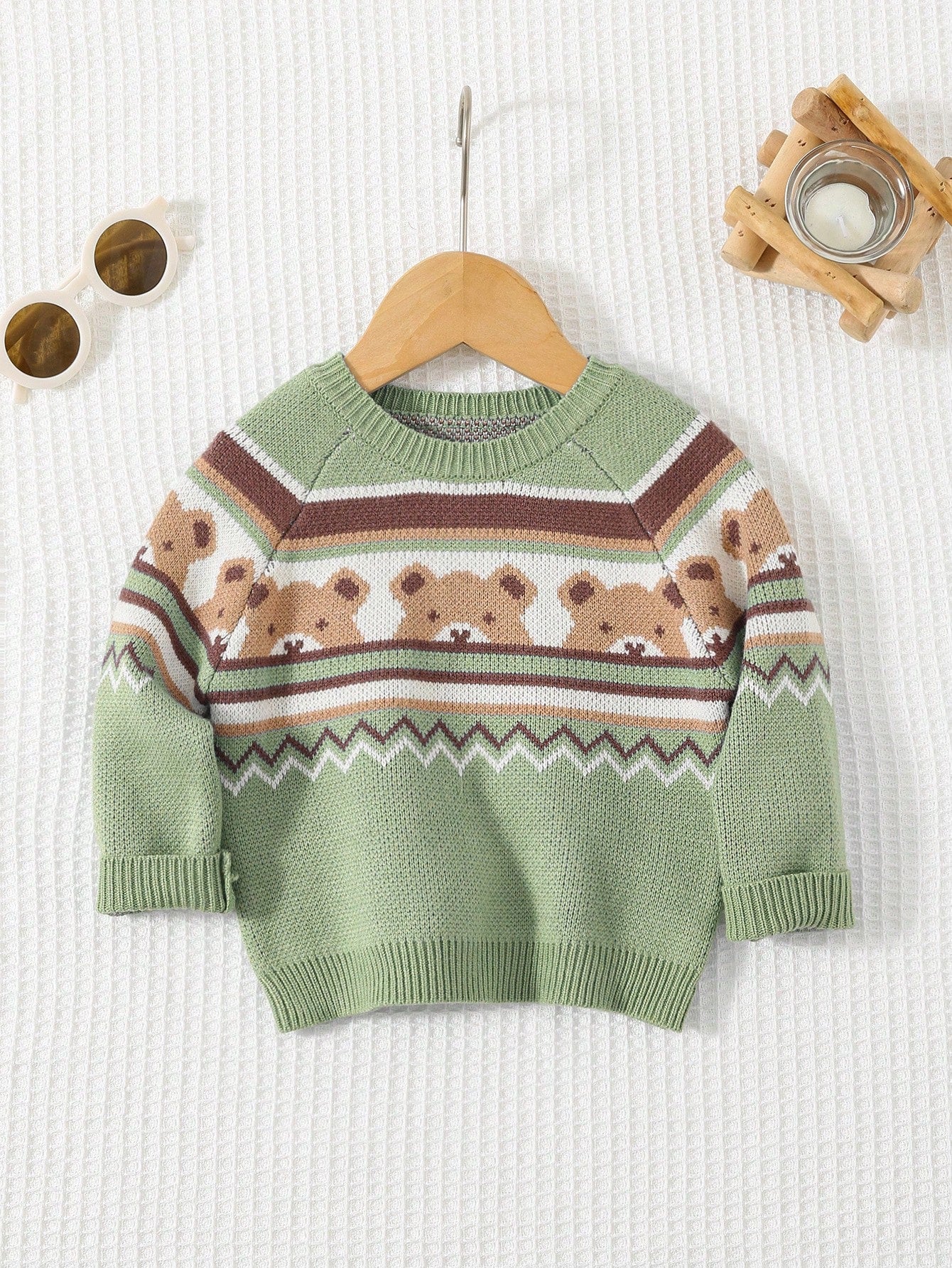 Cozy Pixies Newborn Baby Boy Casual Versatile Colorful Bear Pattern Soft & Comfortable Sweater,In Fall/Winter