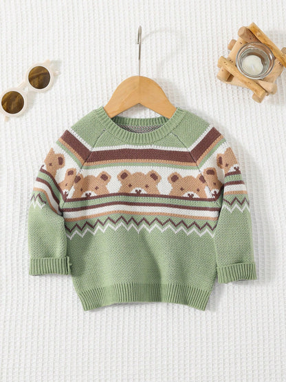 Cozy Pixies Newborn Baby Boy Casual Versatile Colorful Bear Pattern Soft & Comfortable Sweater,In Fall/Winter