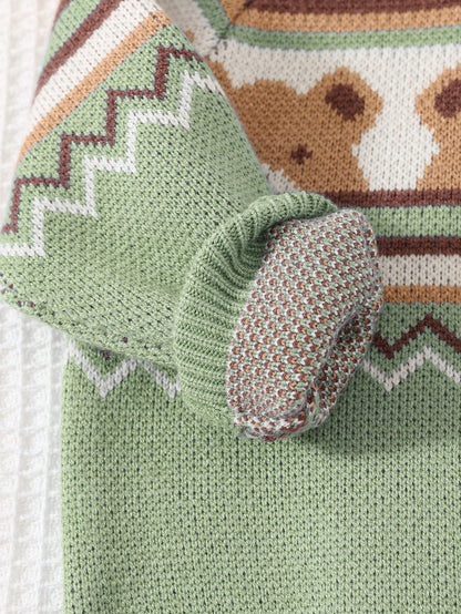 Cozy Pixies Newborn Baby Boy Casual Versatile Colorful Bear Pattern Soft & Comfortable Sweater,In Fall/Winter