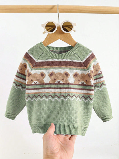 Cozy Pixies Newborn Baby Boy Casual Versatile Colorful Bear Pattern Soft & Comfortable Sweater,In Fall/Winter
