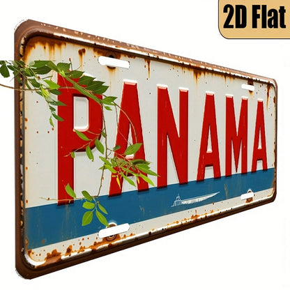 CP1 Piece, 2D FLAT, For Decoration Only, Vintage-Style Aluminum License Plate With "Panama" Theme, Decorative License Plate, Vintage Aluminum License Plate, Home, Holiday Decoration Ornament, (6 Inche
