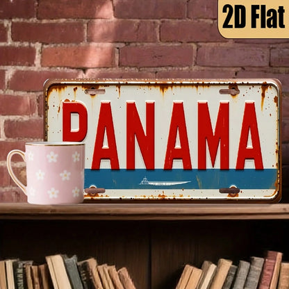 CP1 Piece, 2D FLAT, For Decoration Only, Vintage-Style Aluminum License Plate With "Panama" Theme, Decorative License Plate, Vintage Aluminum License Plate, Home, Holiday Decoration Ornament, (6 Inche