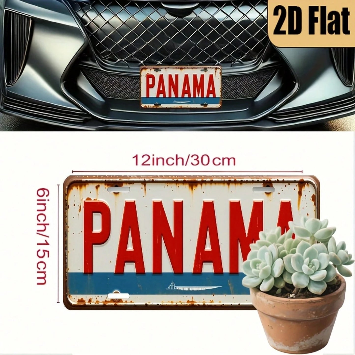 CP1 Piece, 2D FLAT, For Decoration Only, Vintage-Style Aluminum License Plate With "Panama" Theme, Decorative License Plate, Vintage Aluminum License Plate, Home, Holiday Decoration Ornament, (6 Inche
