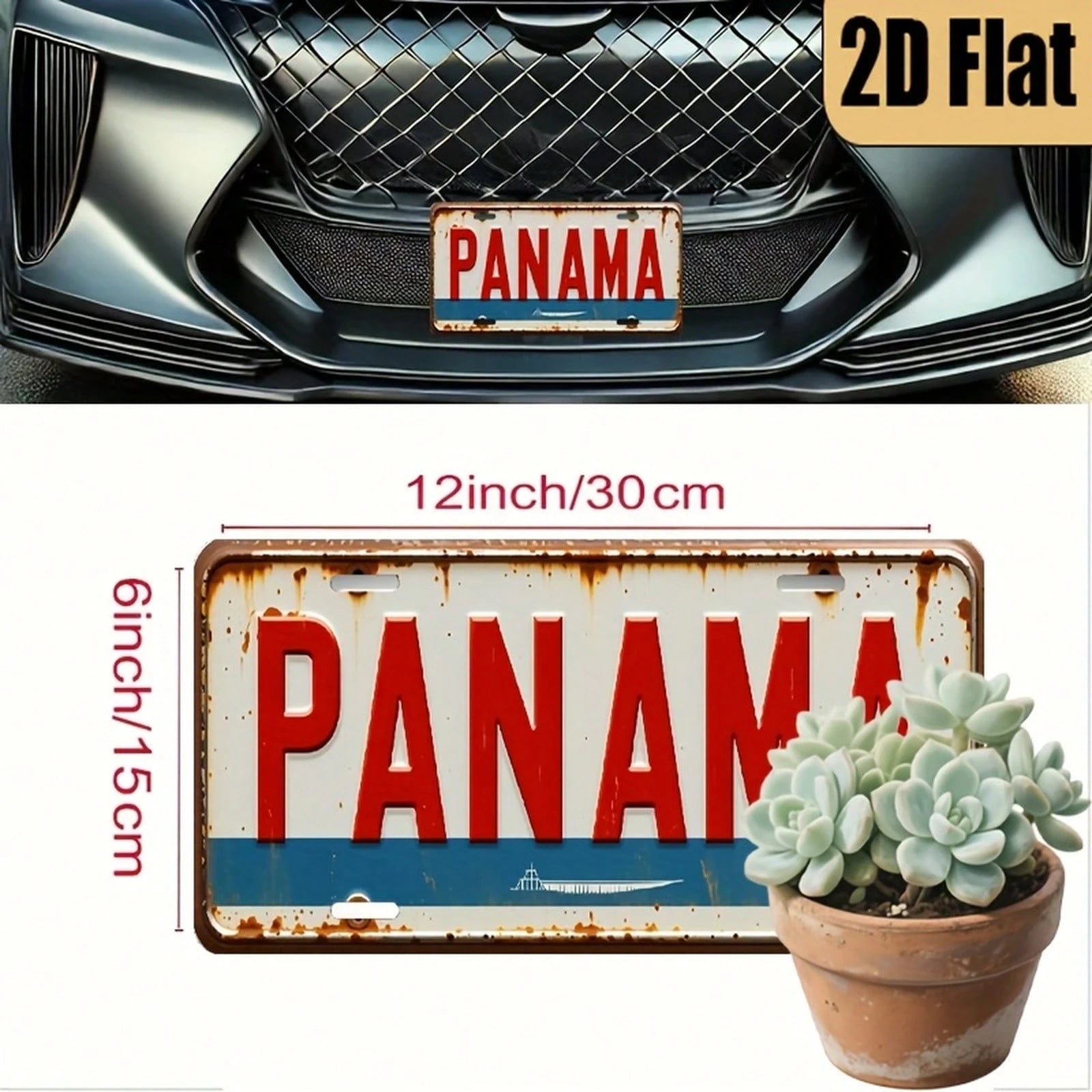 CP1 Piece, 2D FLAT, For Decoration Only, Vintage-Style Aluminum License Plate With "Panama" Theme, Decorative License Plate, Vintage Aluminum License Plate, Home, Holiday Decoration Ornament, (6 Inche