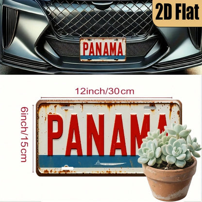 CP1 Piece, 2D FLAT, For Decoration Only, Vintage-Style Aluminum License Plate With "Panama" Theme, Decorative License Plate, Vintage Aluminum License Plate, Home, Holiday Decoration Ornament, (6 Inche