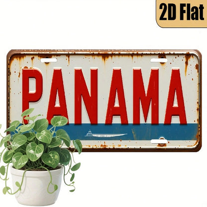 CP1 Piece, 2D FLAT, For Decoration Only, Vintage-Style Aluminum License Plate With "Panama" Theme, Decorative License Plate, Vintage Aluminum License Plate, Home, Holiday Decoration Ornament, (6 Inche