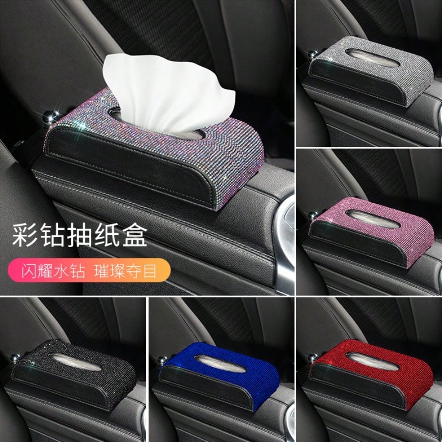 Creative Rhinestone Car Tissue Box, Freestanding Dining Napkin Holder & Fashionable Car Interior Accessories For Women