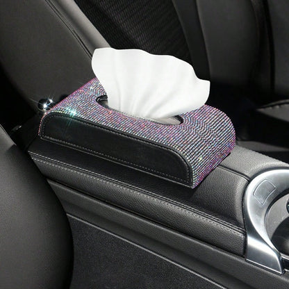 Creative Rhinestone Car Tissue Box, Freestanding Dining Napkin Holder & Fashionable Car Interior Accessories For Women