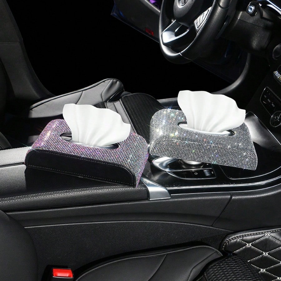 Creative Rhinestone Car Tissue Box, Freestanding Dining Napkin Holder & Fashionable Car Interior Accessories For Women