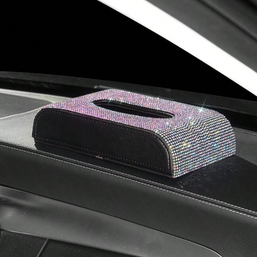 Creative Rhinestone Car Tissue Box, Freestanding Dining Napkin Holder & Fashionable Car Interior Accessories For Women