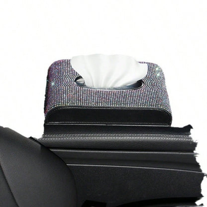 Creative Rhinestone Car Tissue Box, Freestanding Dining Napkin Holder & Fashionable Car Interior Accessories For Women