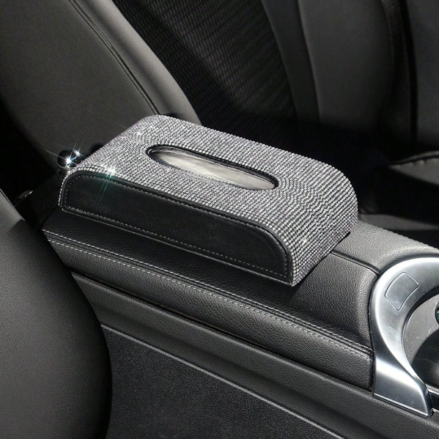 Creative Rhinestone Car Tissue Box, Freestanding Dining Napkin Holder & Fashionable Car Interior Accessories For Women