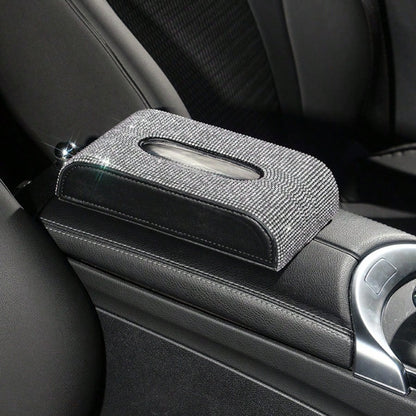 Creative Rhinestone Car Tissue Box, Freestanding Dining Napkin Holder & Fashionable Car Interior Accessories For Women
