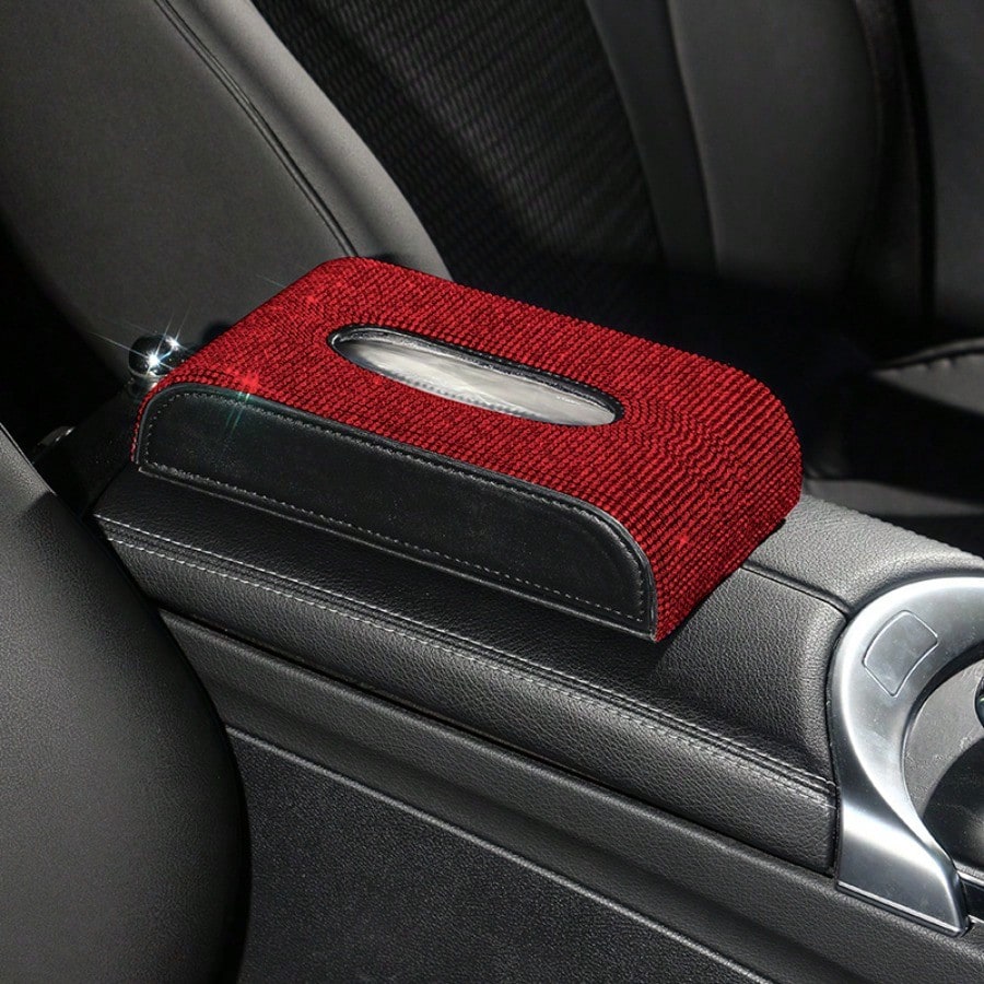 Creative Rhinestone Car Tissue Box, Freestanding Dining Napkin Holder & Fashionable Car Interior Accessories For Women