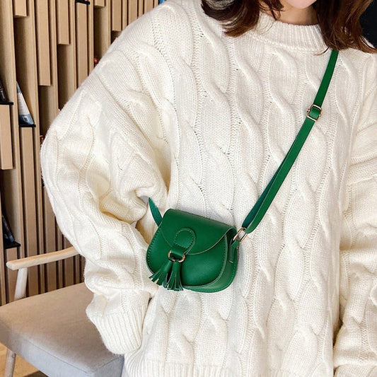 Crossbody Bag For Women Mini Saddle Shoulder Purse Ladies PU Cross Body Tassel Handbag For Casual Streewear
