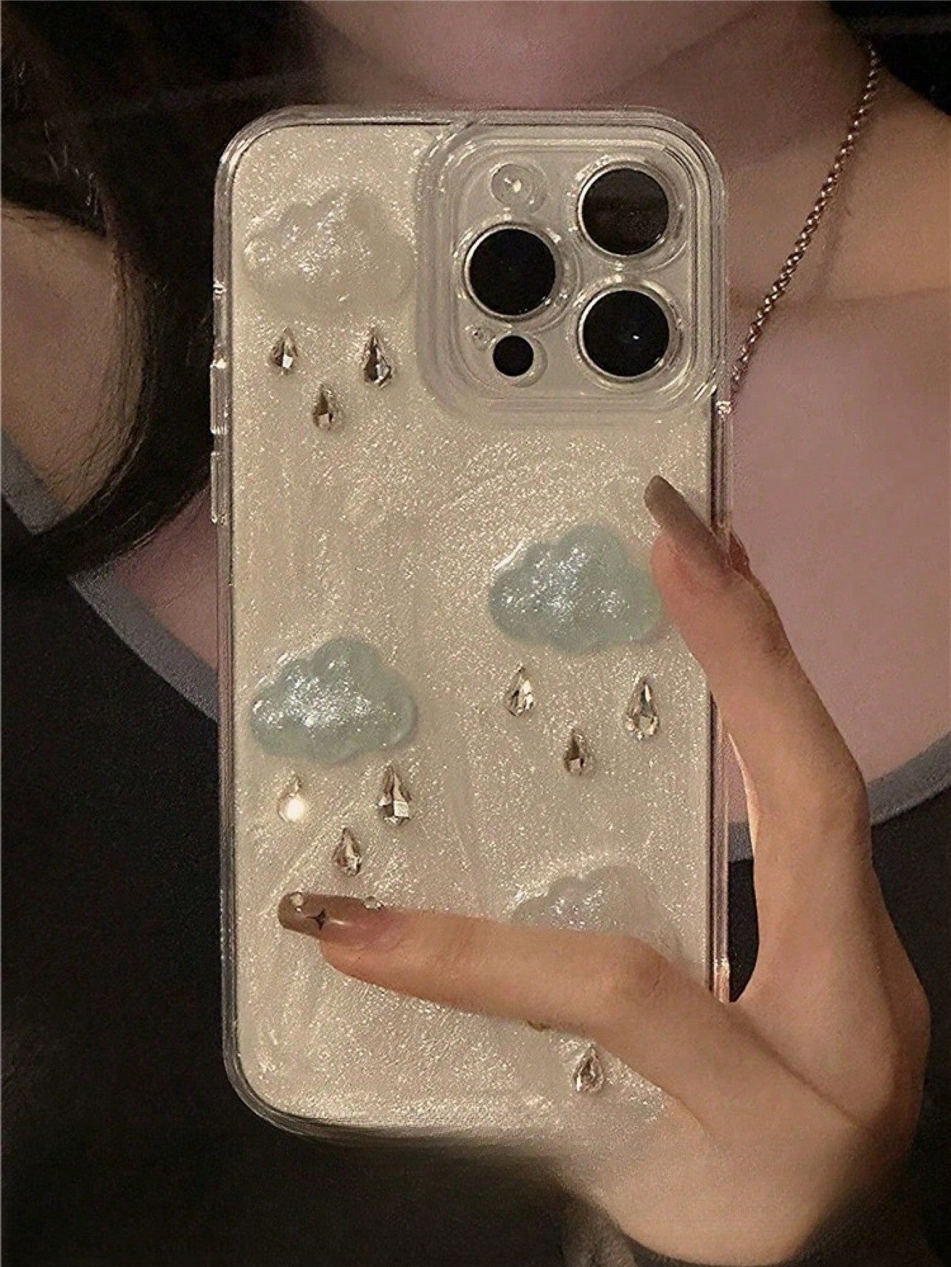 Crystal Cloud Phone Case Compatible With 14 Pro Max, 12 Pro, 13, 11, 8 Plus, 7 Plus, Protective Shockproof Soft Slim TPU Back Cover Skin, Jewelry Style Clear Phone Shell Mobile Accessory, Anti-Scratch