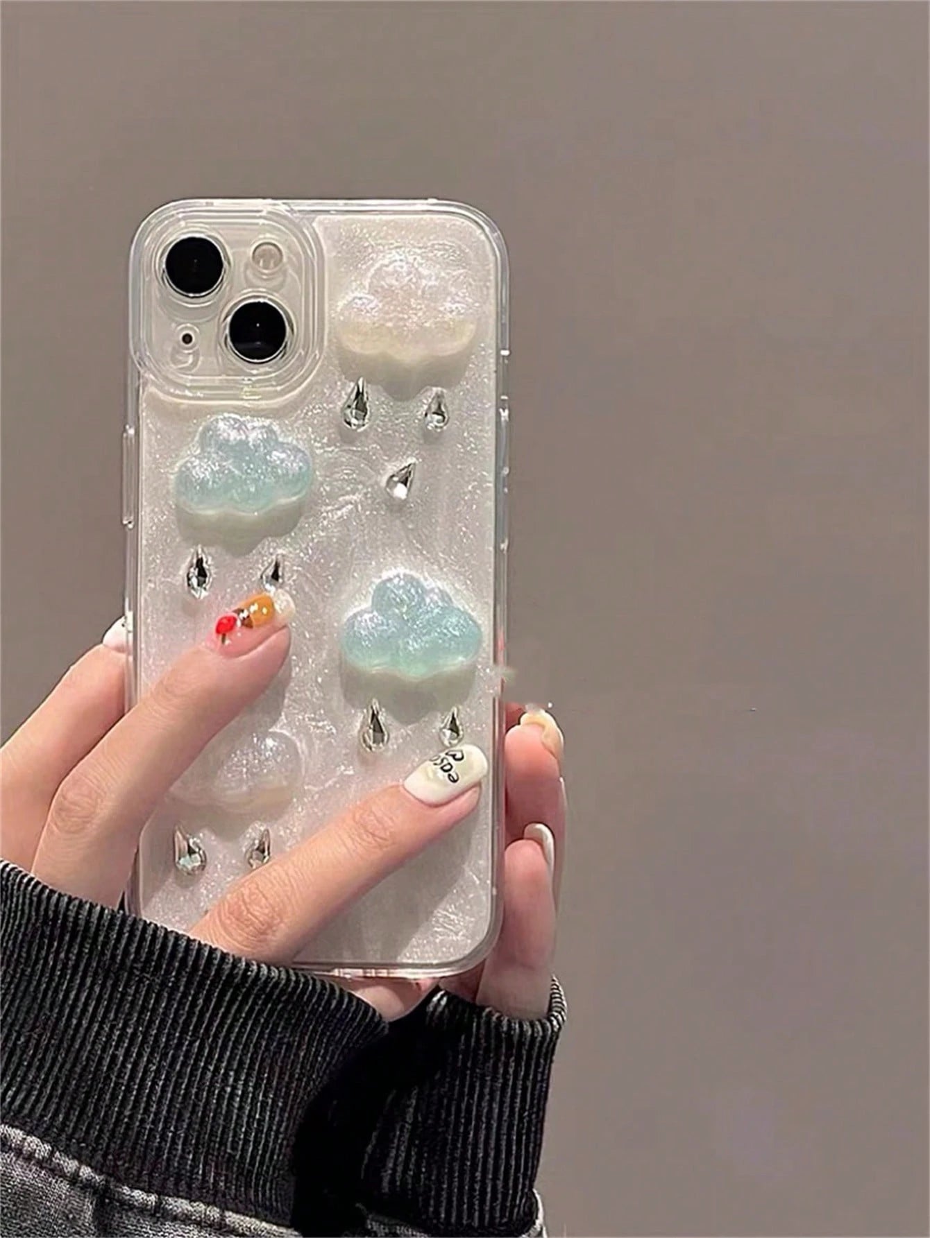 Crystal Cloud Phone Case Compatible With 14 Pro Max, 12 Pro, 13, 11, 8 Plus, 7 Plus, Protective Shockproof Soft Slim TPU Back Cover Skin, Jewelry Style Clear Phone Shell Mobile Accessory, Anti-Scratch