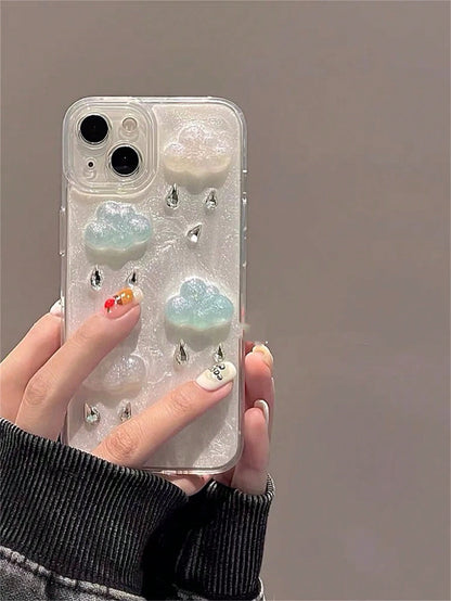 Crystal Cloud Phone Case Compatible With 14 Pro Max, 12 Pro, 13, 11, 8 Plus, 7 Plus, Protective Shockproof Soft Slim TPU Back Cover Skin, Jewelry Style Clear Phone Shell Mobile Accessory, Anti-Scratch