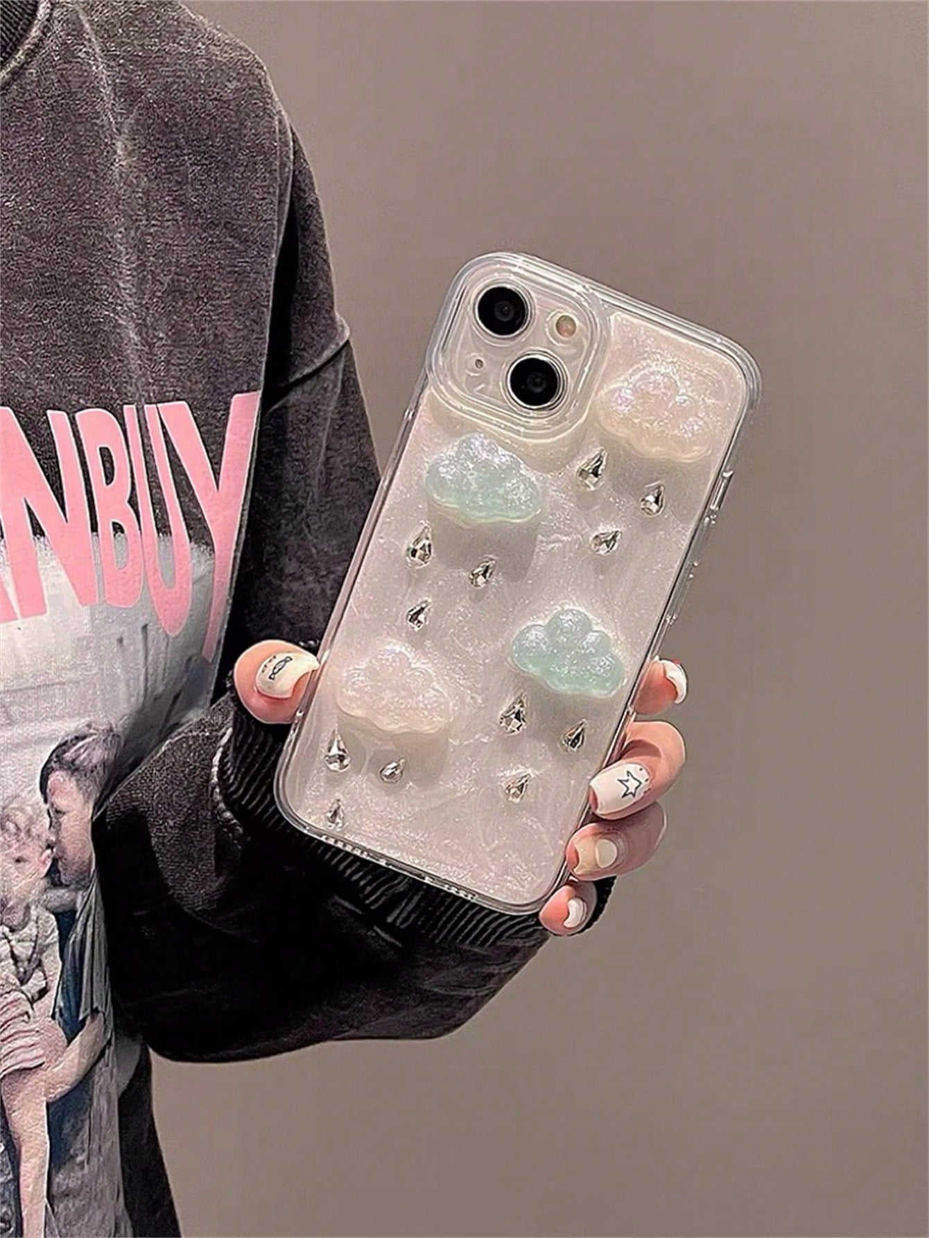 Crystal Cloud Phone Case Compatible With 14 Pro Max, 12 Pro, 13, 11, 8 Plus, 7 Plus, Protective Shockproof Soft Slim TPU Back Cover Skin, Jewelry Style Clear Phone Shell Mobile Accessory, Anti-Scratch