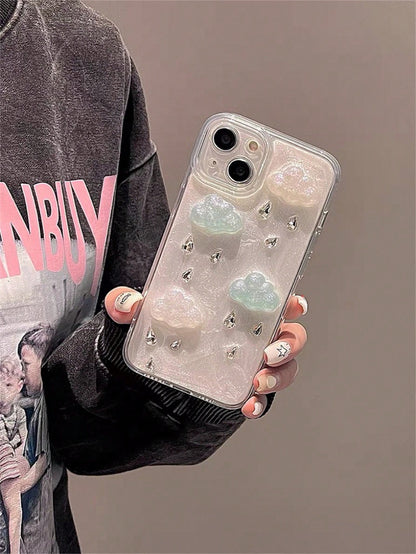 Crystal Cloud Phone Case Compatible With 14 Pro Max, 12 Pro, 13, 11, 8 Plus, 7 Plus, Protective Shockproof Soft Slim TPU Back Cover Skin, Jewelry Style Clear Phone Shell Mobile Accessory, Anti-Scratch