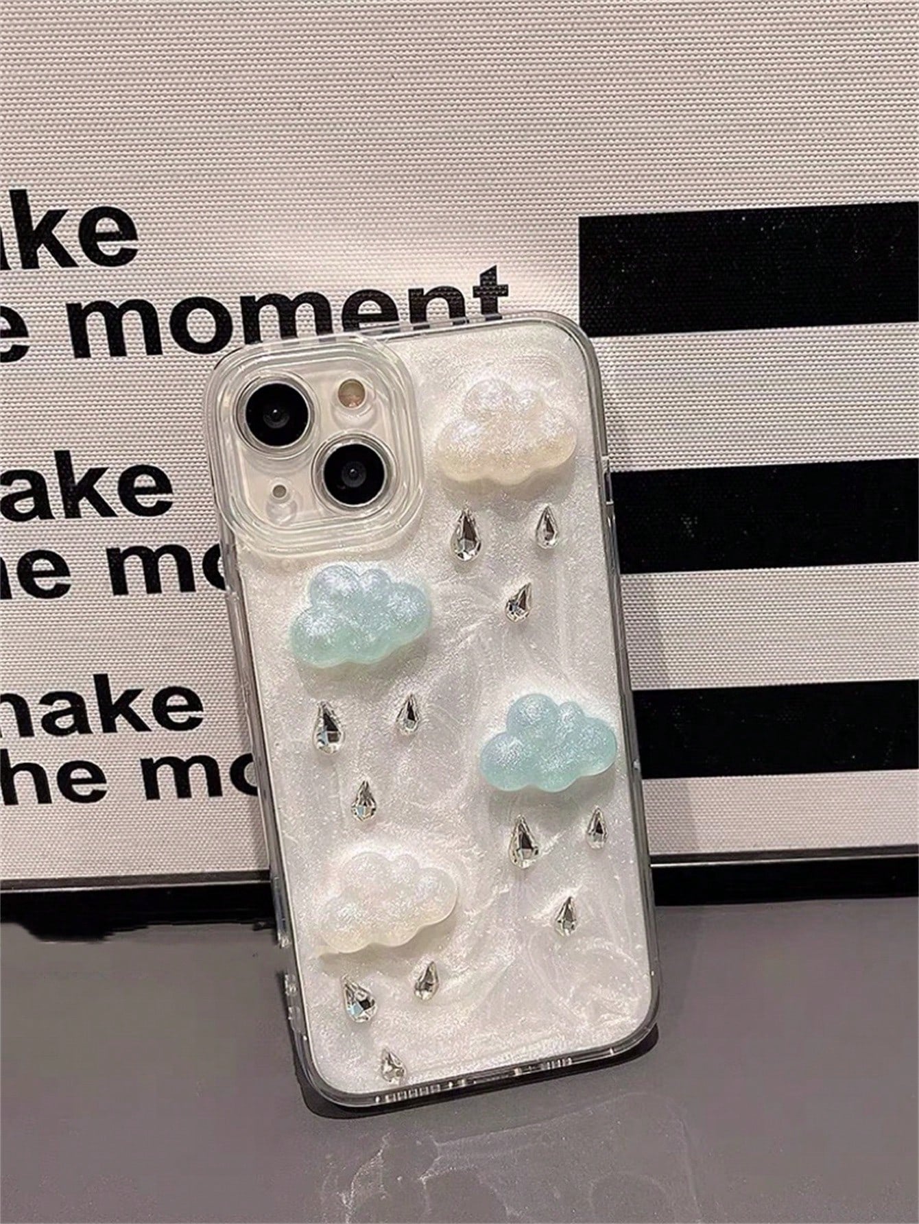 Crystal Cloud Phone Case Compatible With 14 Pro Max, 12 Pro, 13, 11, 8 Plus, 7 Plus, Protective Shockproof Soft Slim TPU Back Cover Skin, Jewelry Style Clear Phone Shell Mobile Accessory, Anti-Scratch